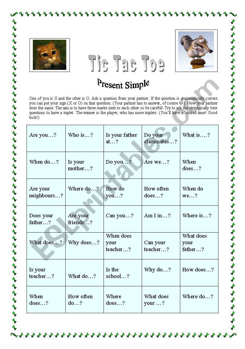 Tic Tac Toe - Present Simple worksheet