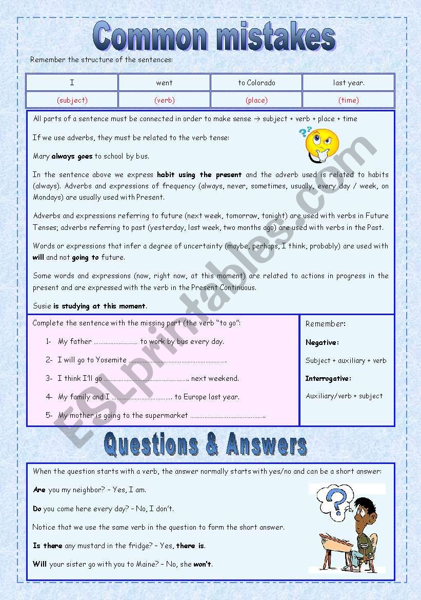 Common mistakes worksheet