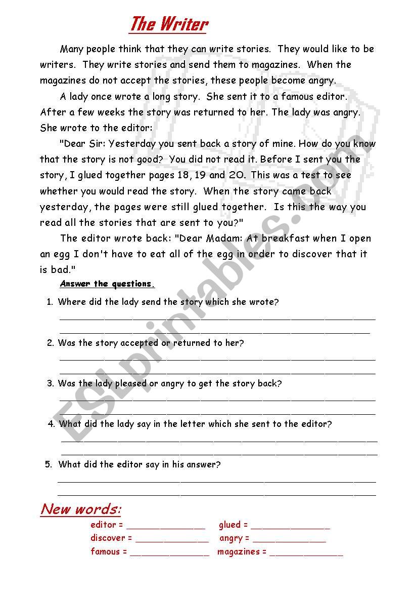 The Writer worksheet