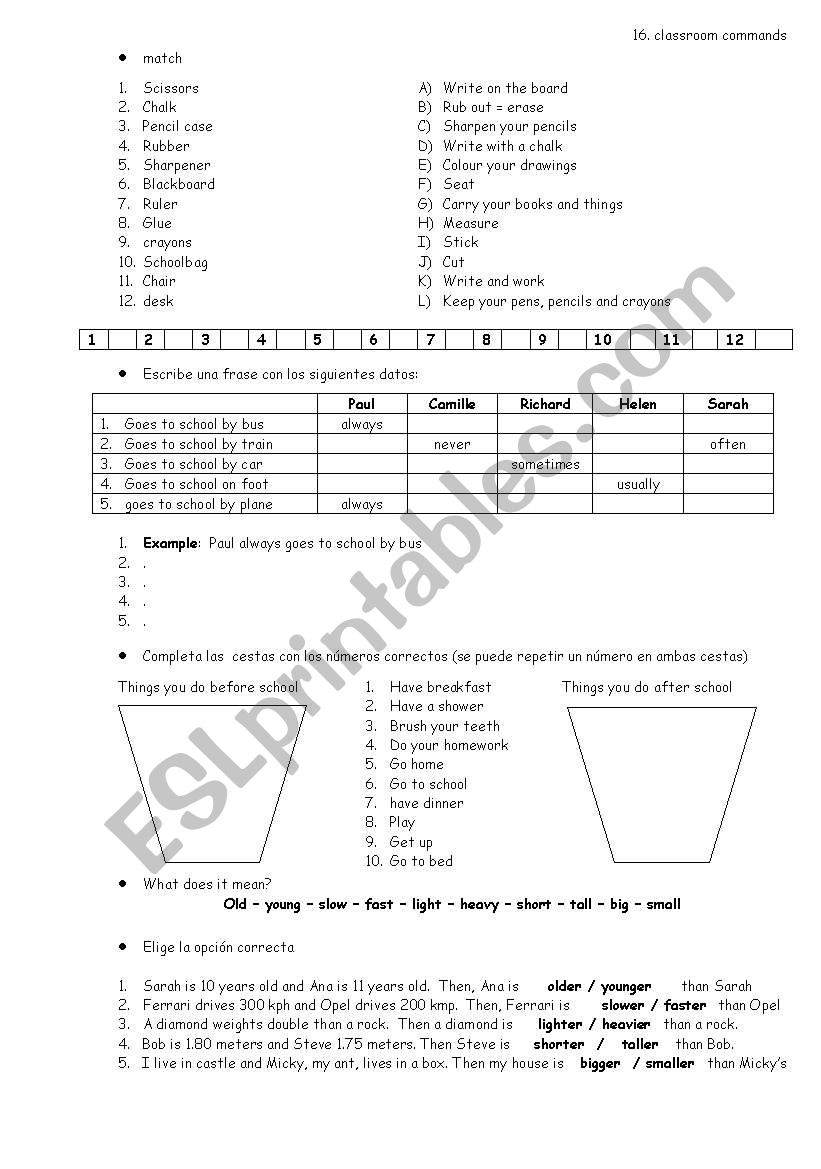 assorted worksheet