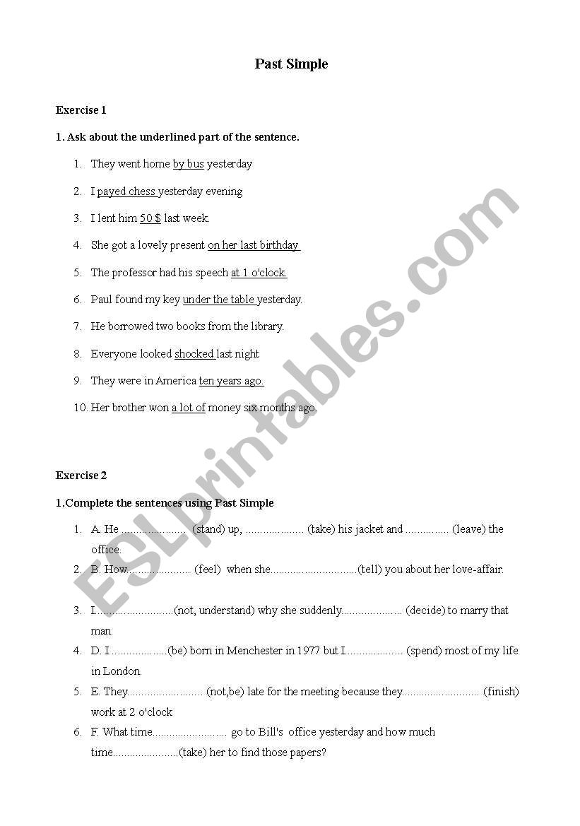 Past Simple worksheet