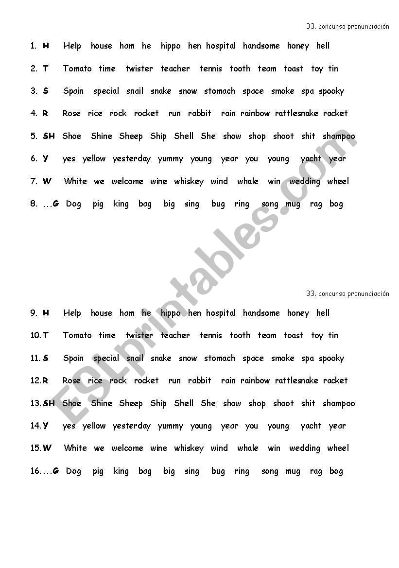 pronunciation game worksheet