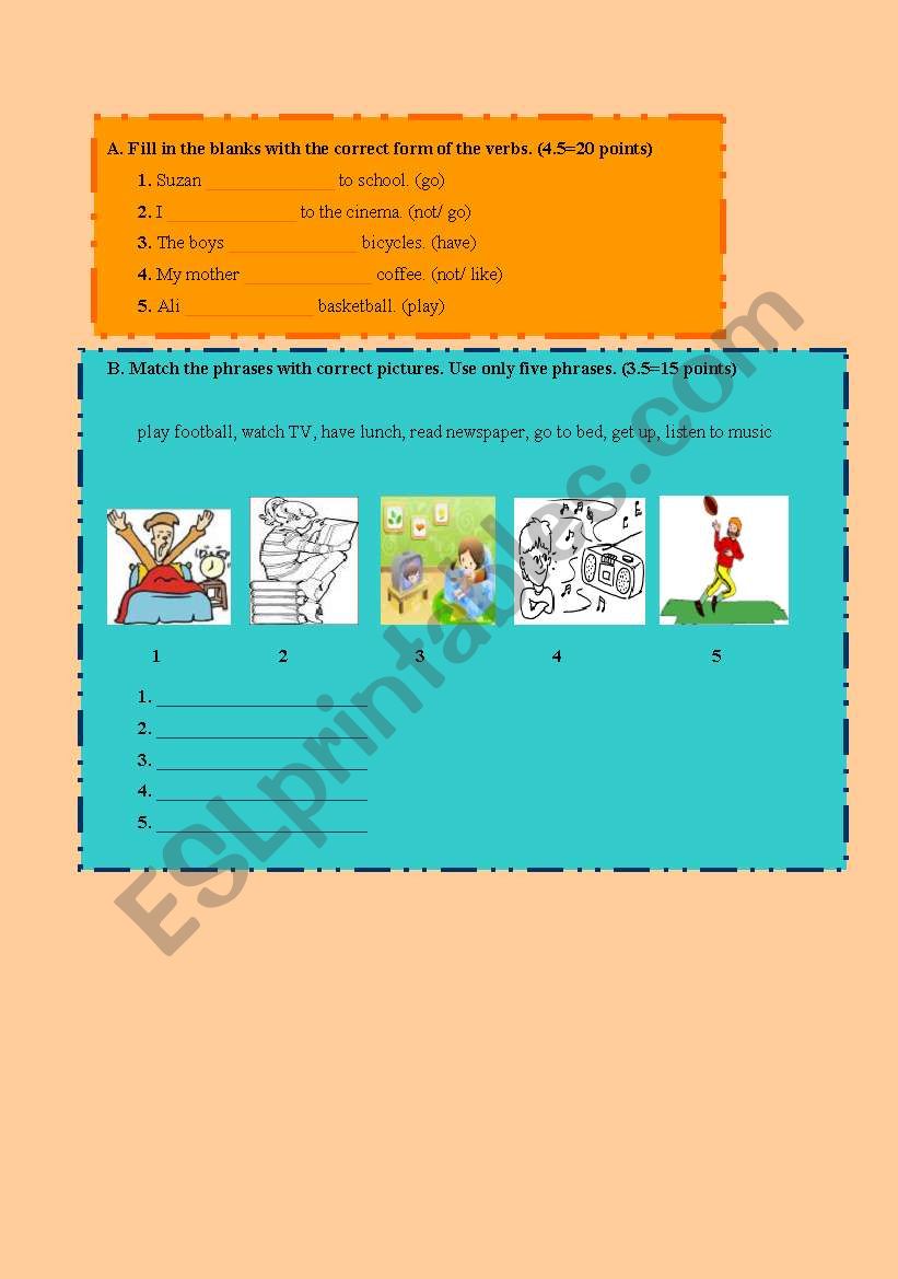 SIMPLE PRESENT TENSE EXAM worksheet