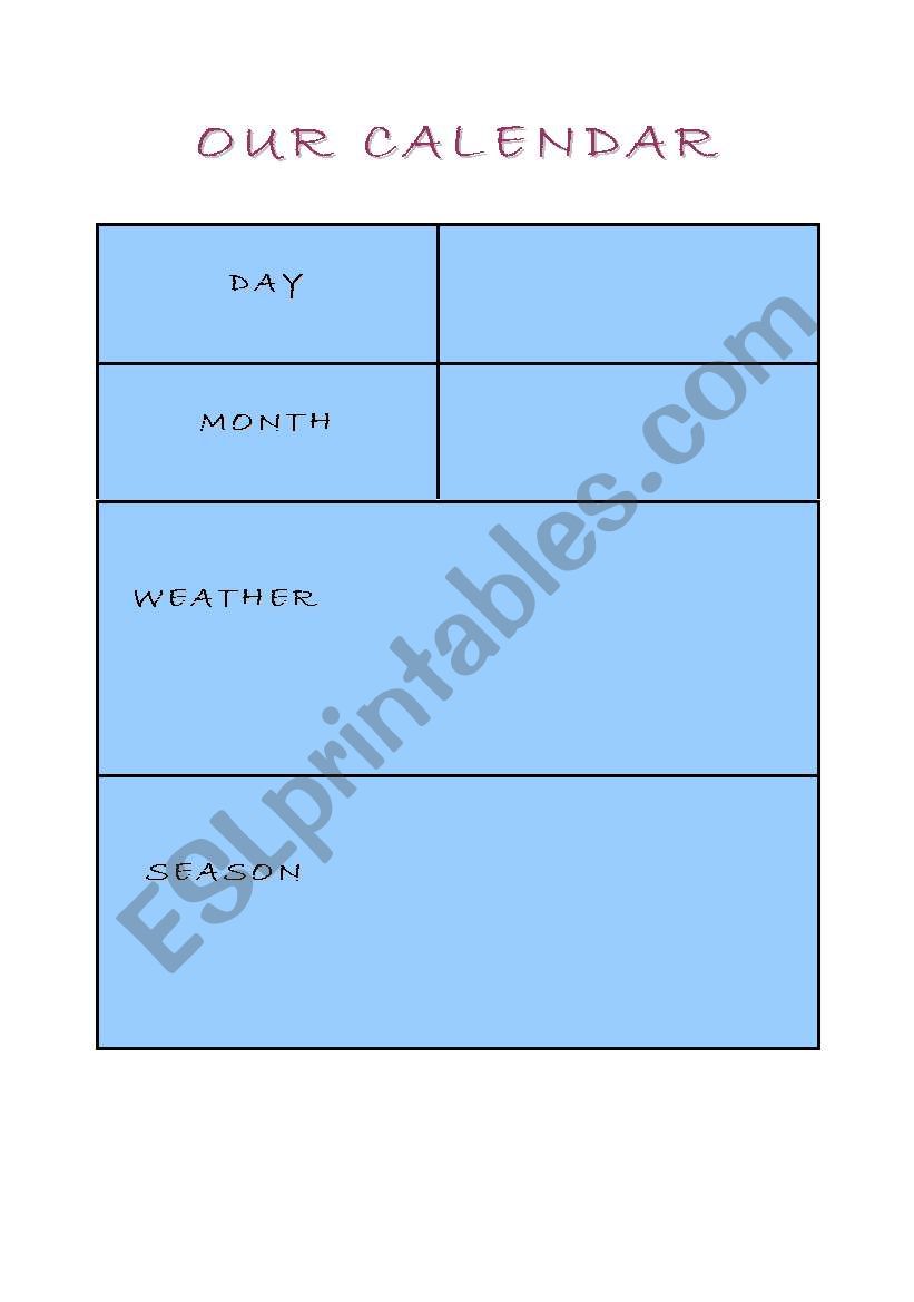 Our calendar (part 1) worksheet