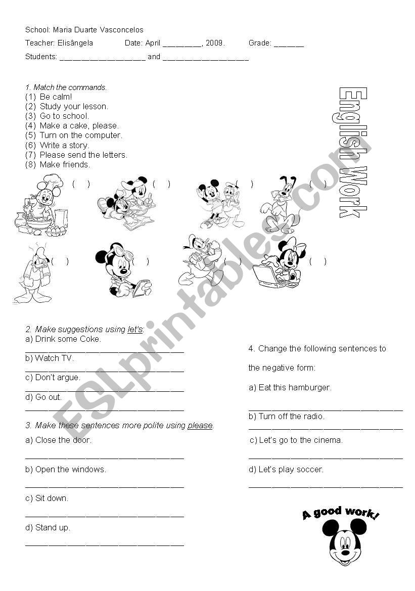 Work about Imperative form worksheet