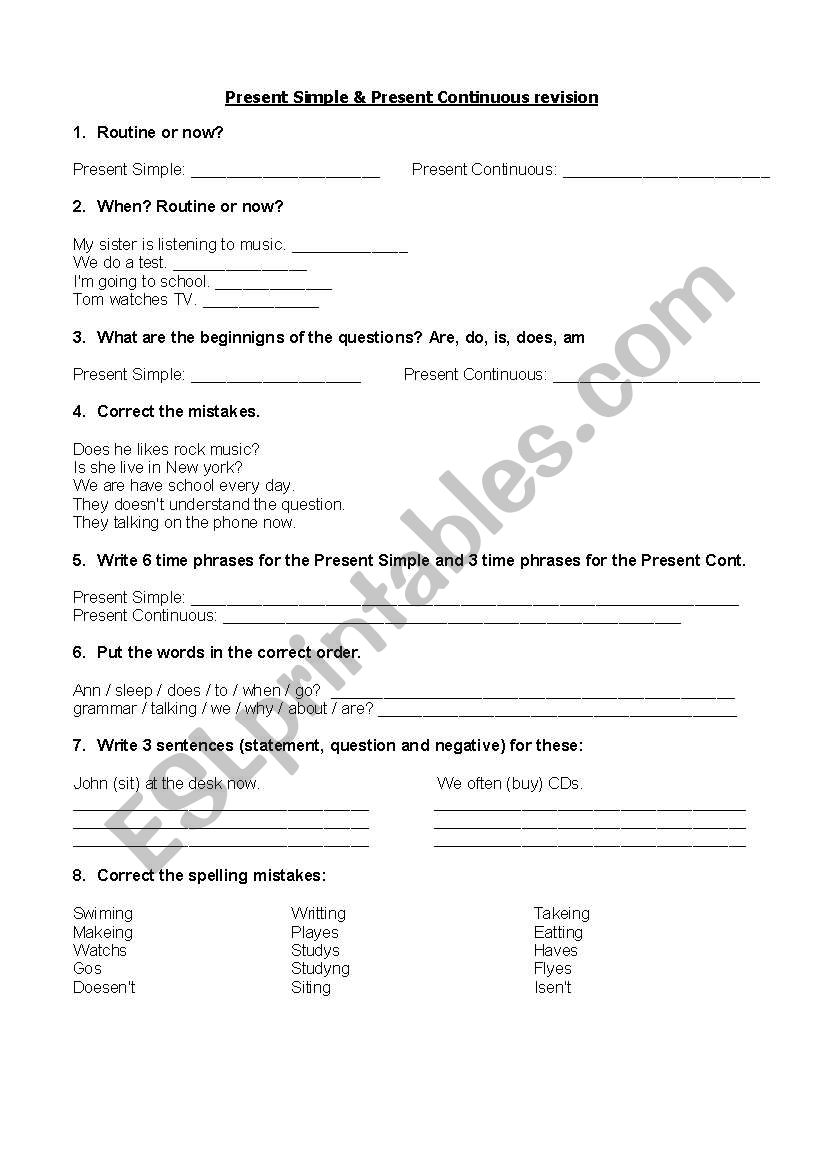 Present Simple and Present Continuous rules revision