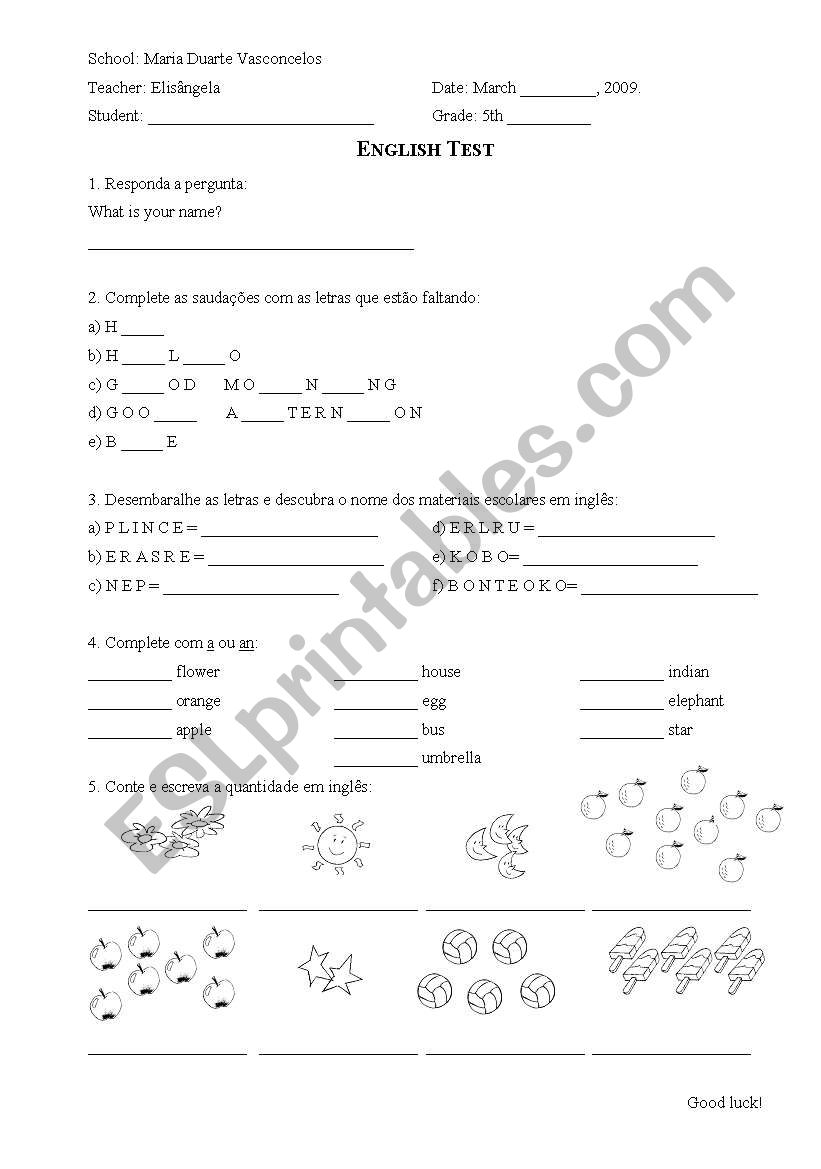 Basic Test worksheet