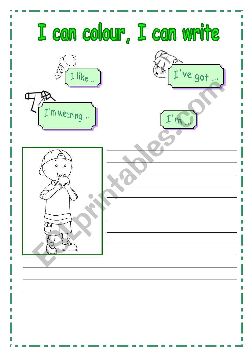 I can colour, I can write worksheet