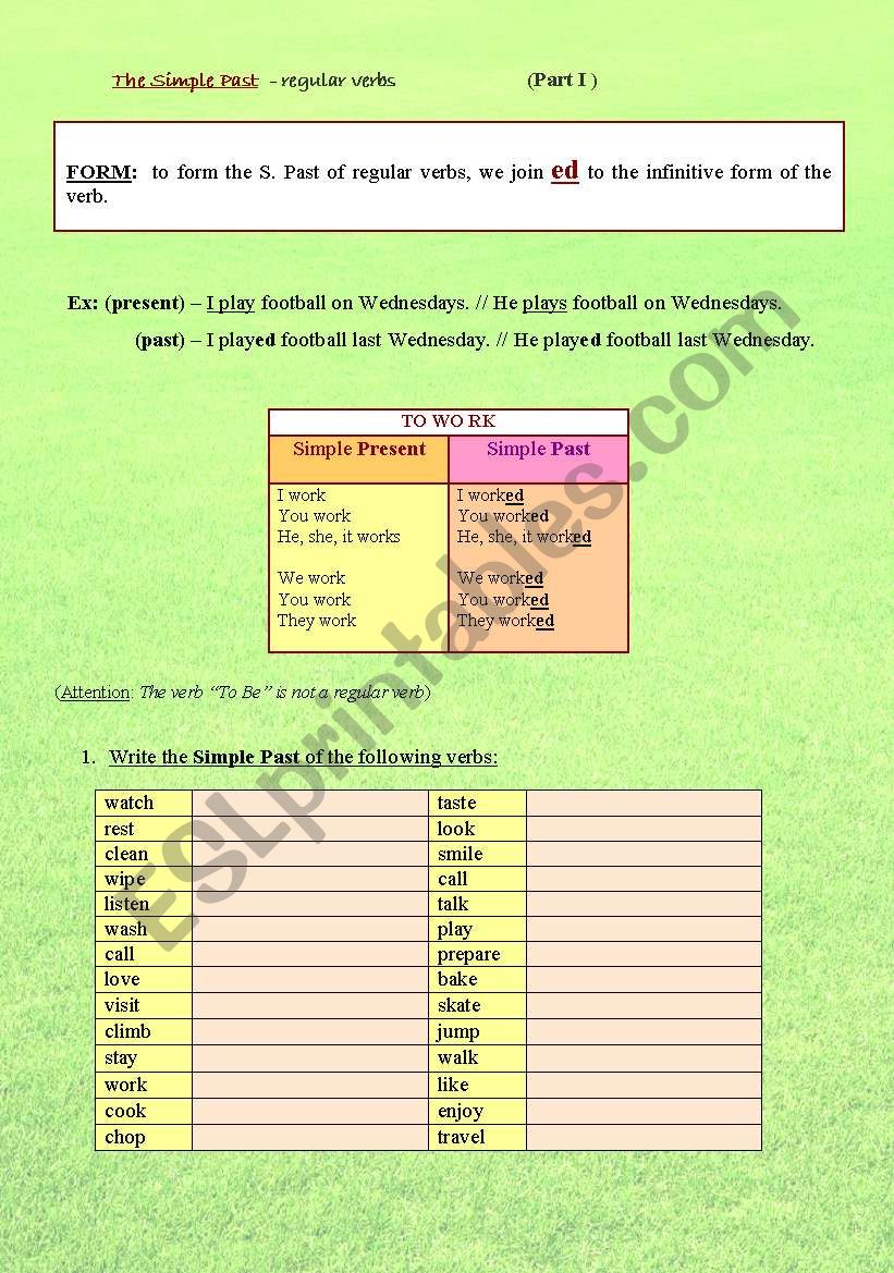 Simple past - regular verbs: (Part I) out of 4