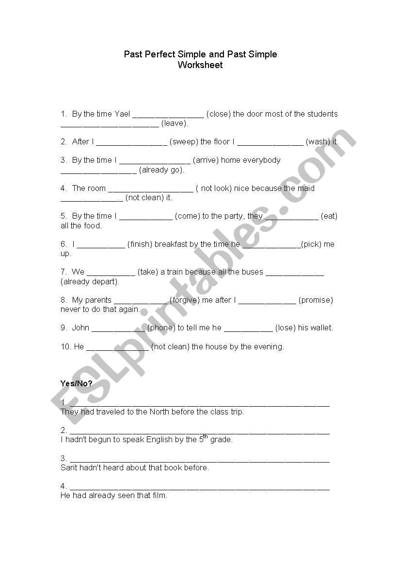 Past Perfect and Past Simple worksheet