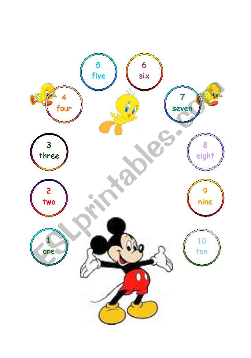 numbers poster from mickey and tweety