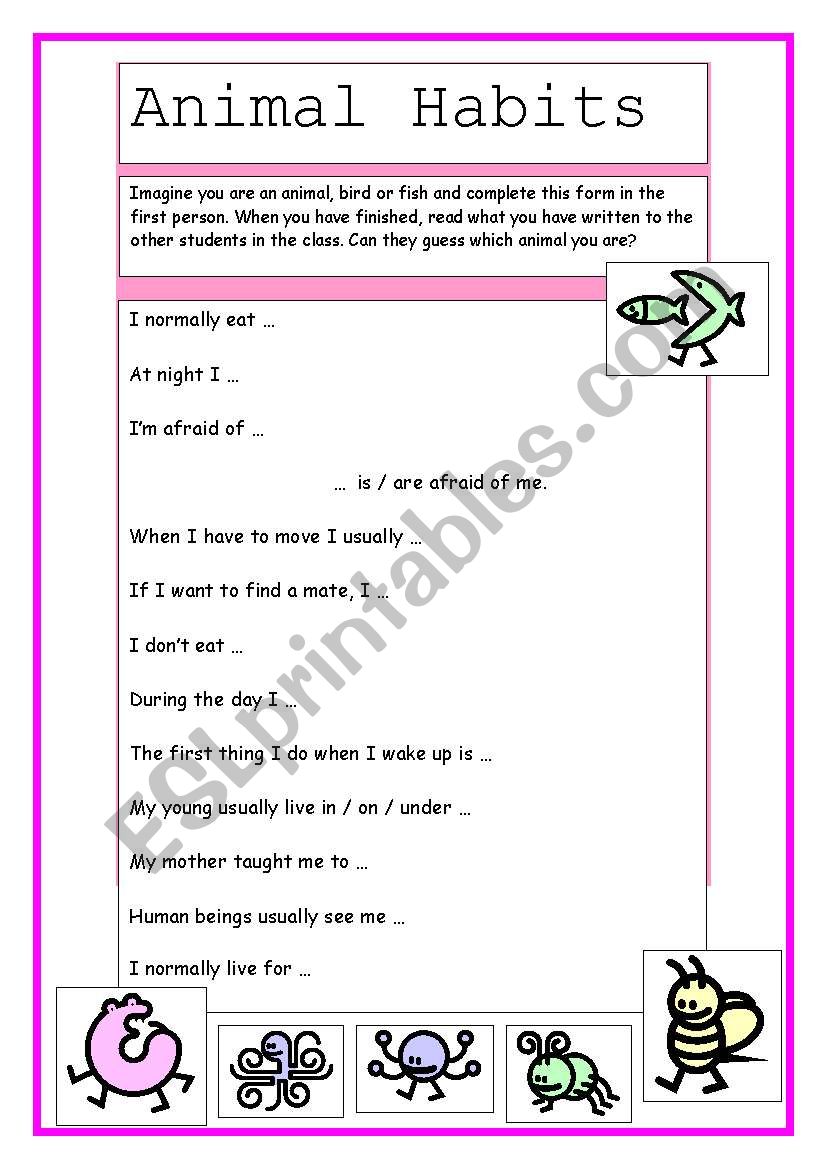 Animal Habits worksheet