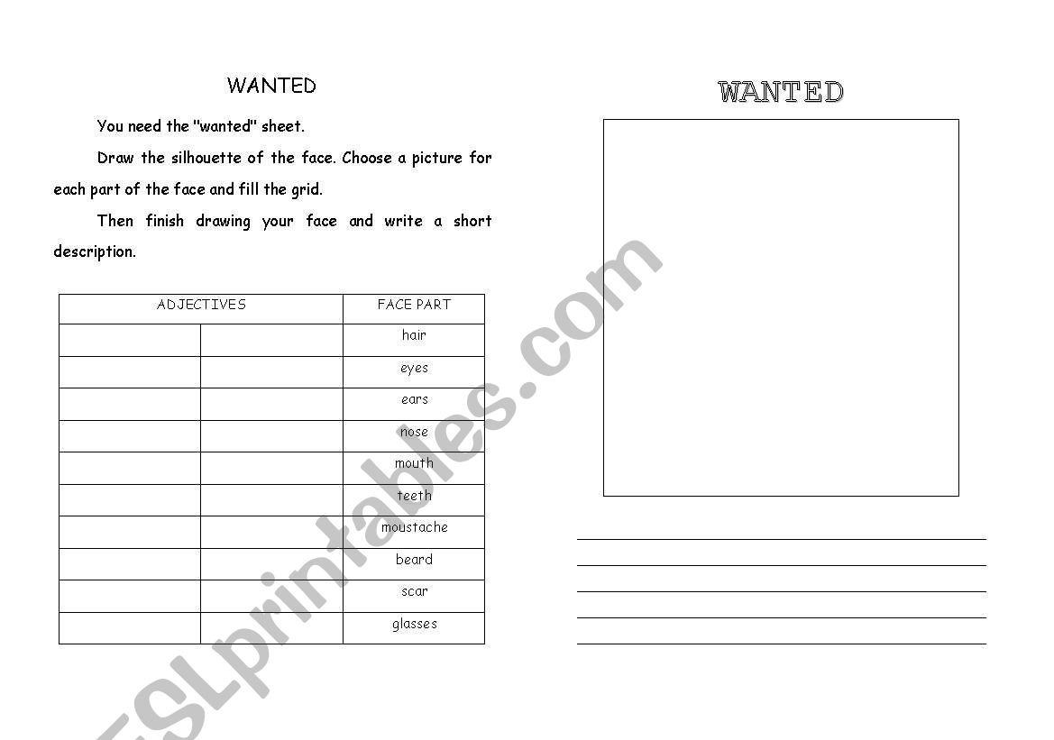 wanted worksheet