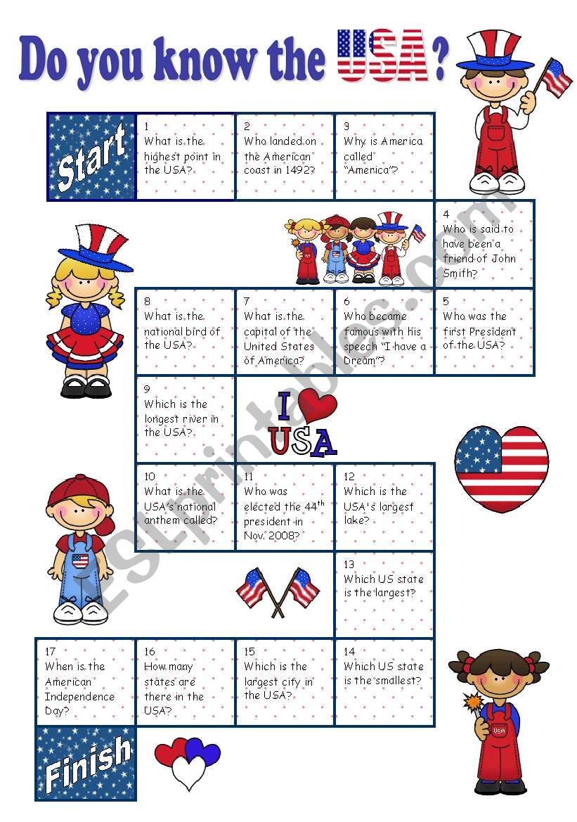 Boardgame DO YOU KNOW THE USA worksheet