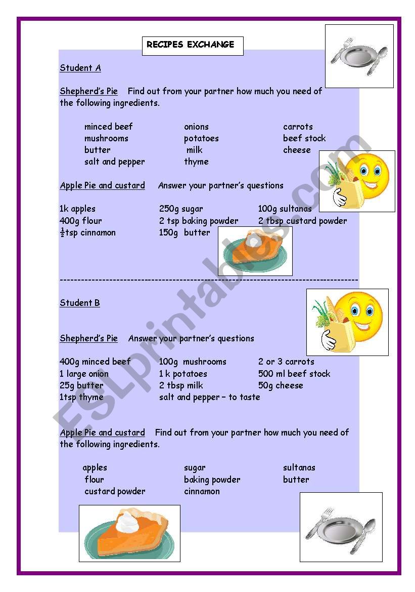 Recipe Exchange worksheet