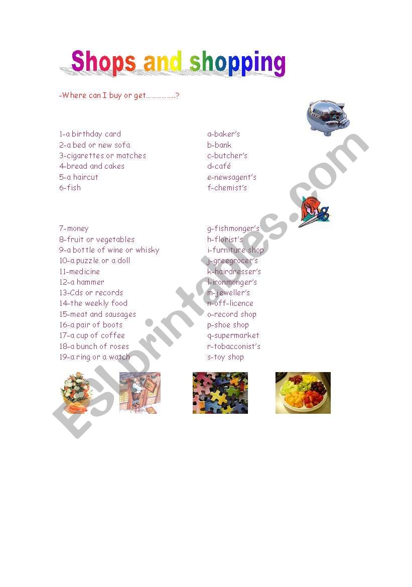 shops and shopping worksheet