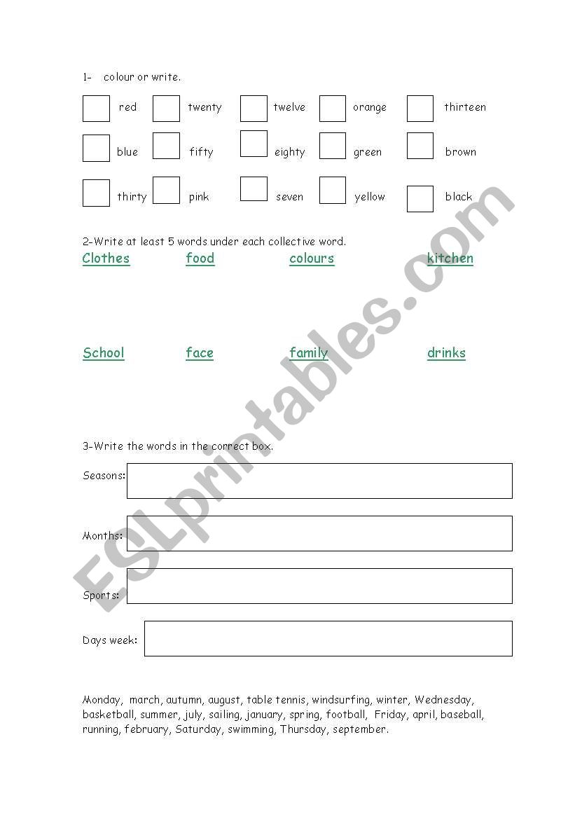 basic vocabulary worksheet