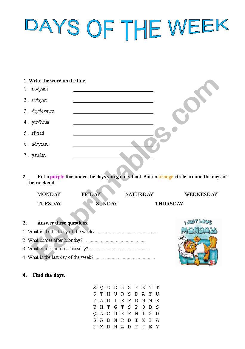 Days of the week worksheet