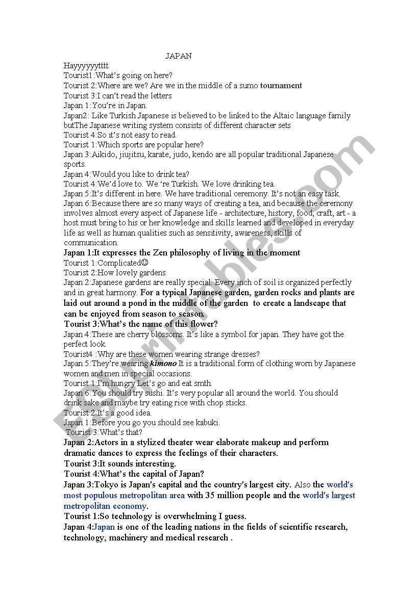Role Play about Japan worksheet