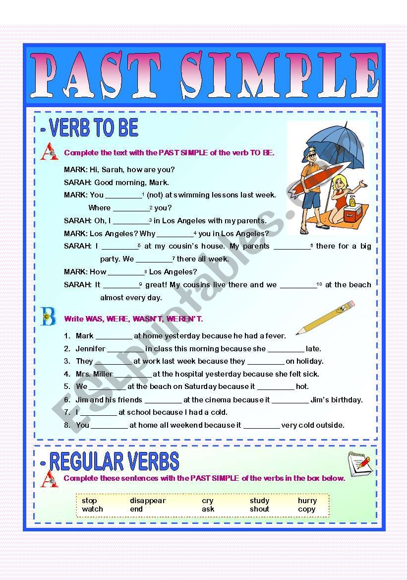 Past Simple - To Be, Regular and Irregular Verbs (4 pages)