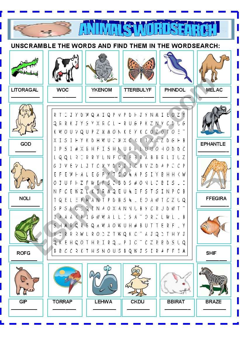 ANIMALS WORDSEARCH worksheet