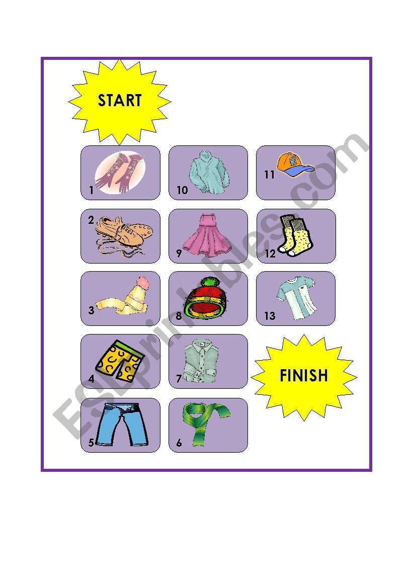 Clothes board game worksheet