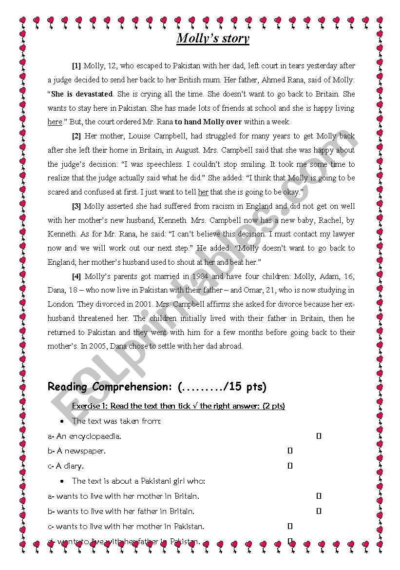 mollys story worksheet