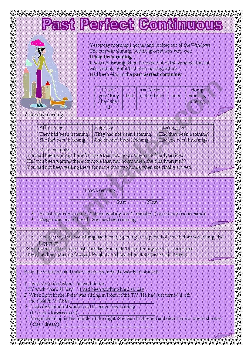 Past perfect continuous - ESL worksheet by cecio_13
