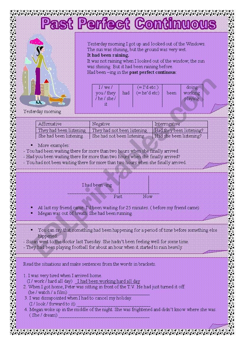 Past perfect continuous worksheet