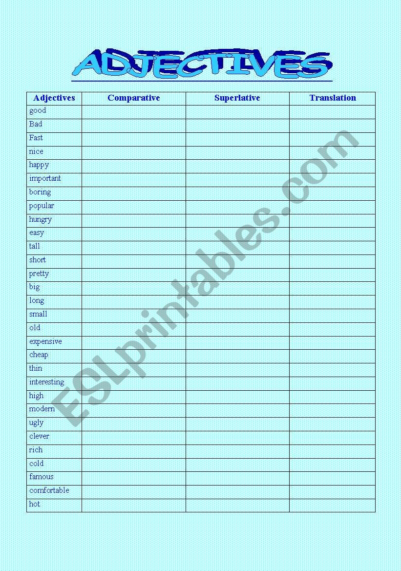 adjectives. comparatives and superlatives