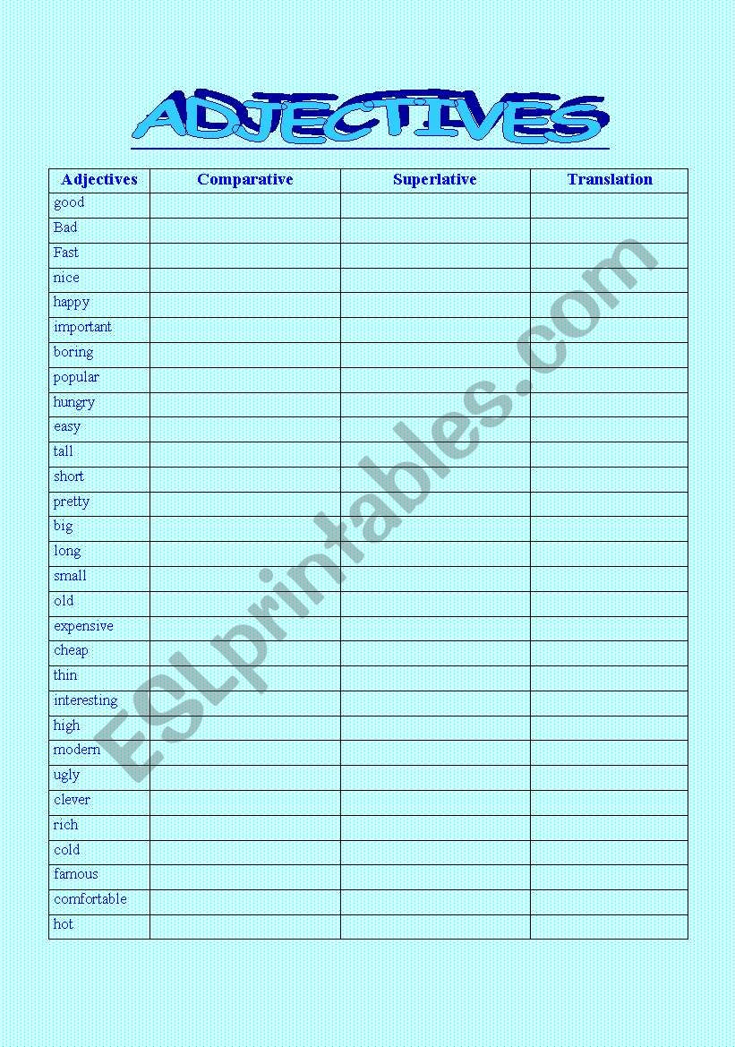 adjectives. comparatives and superlatives