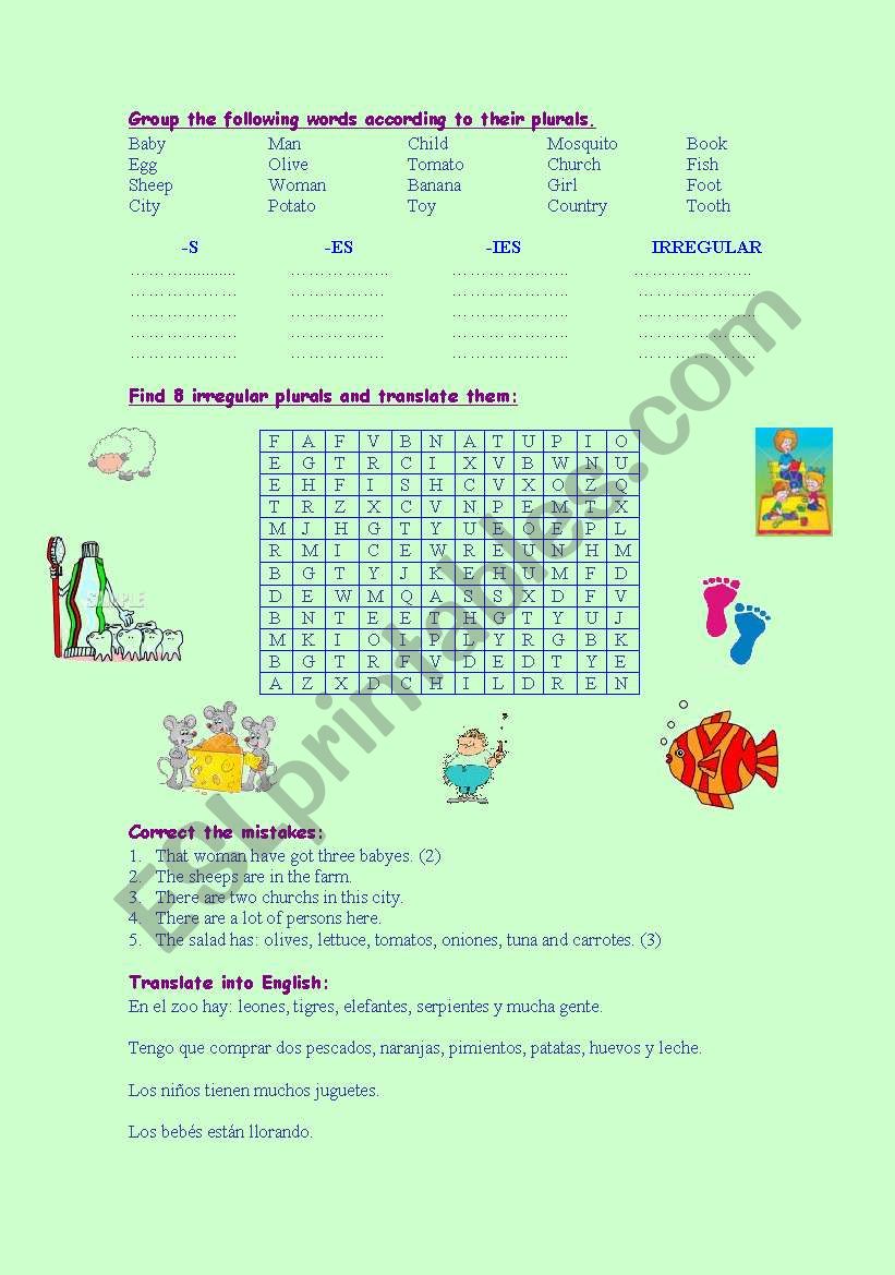 Plurals worksheet