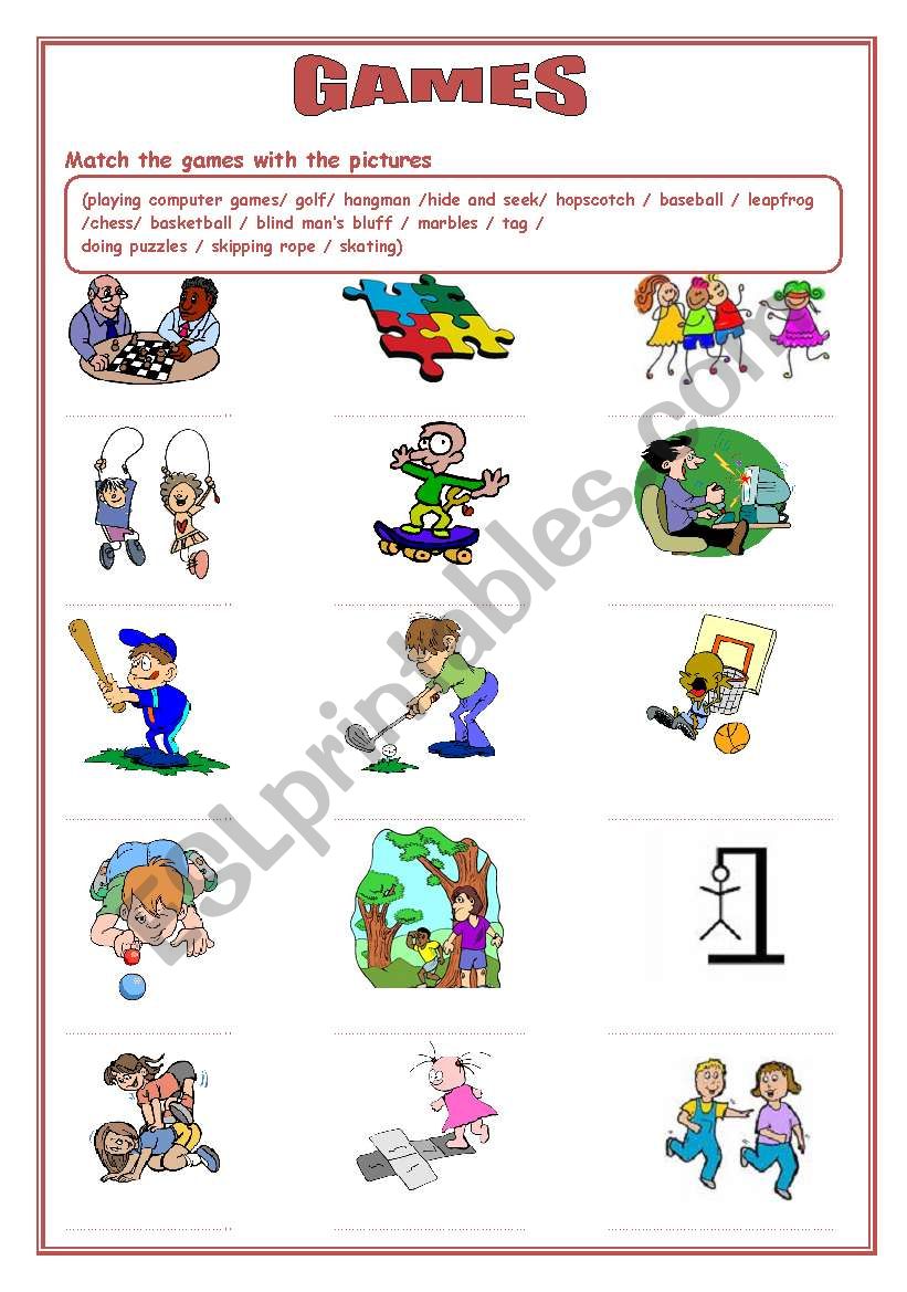 games and sports worksheet