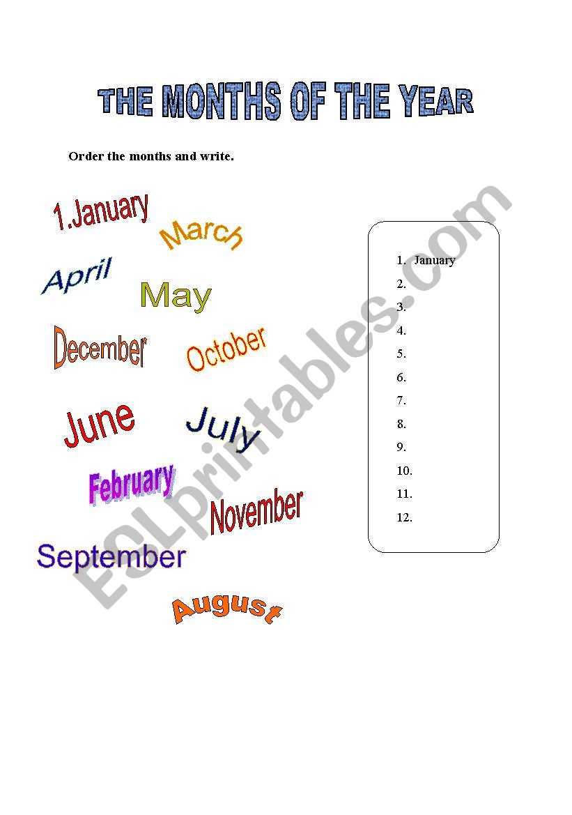 the months of the year worksheet