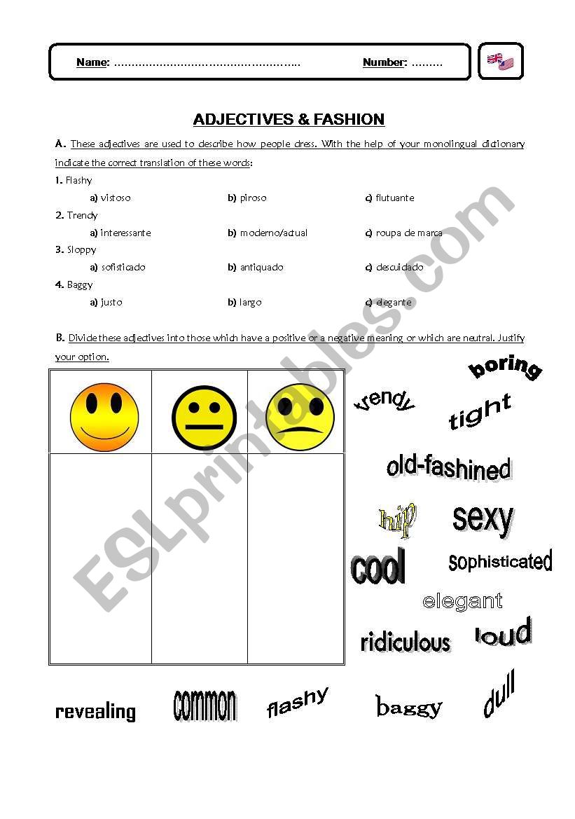 Adjectives & Fashion worksheet