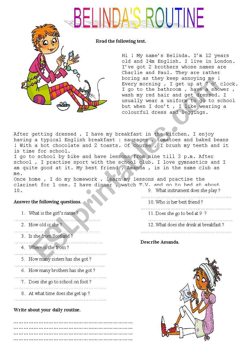 BELINDAS ROUTINE worksheet