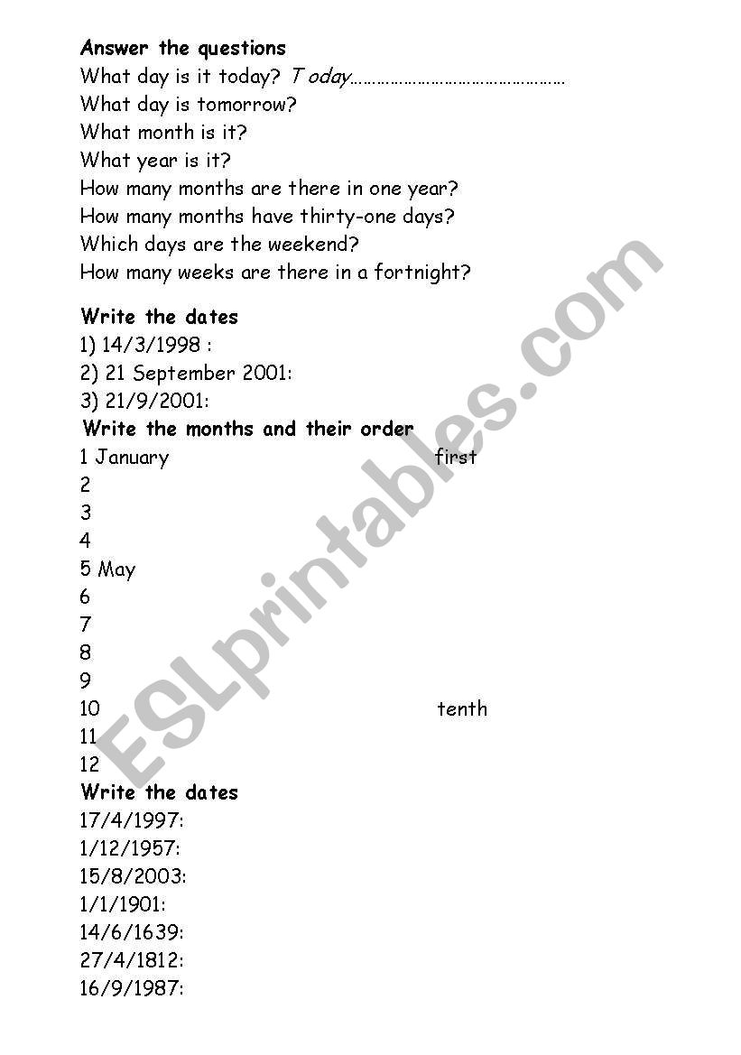 DATES-MONTHS worksheet