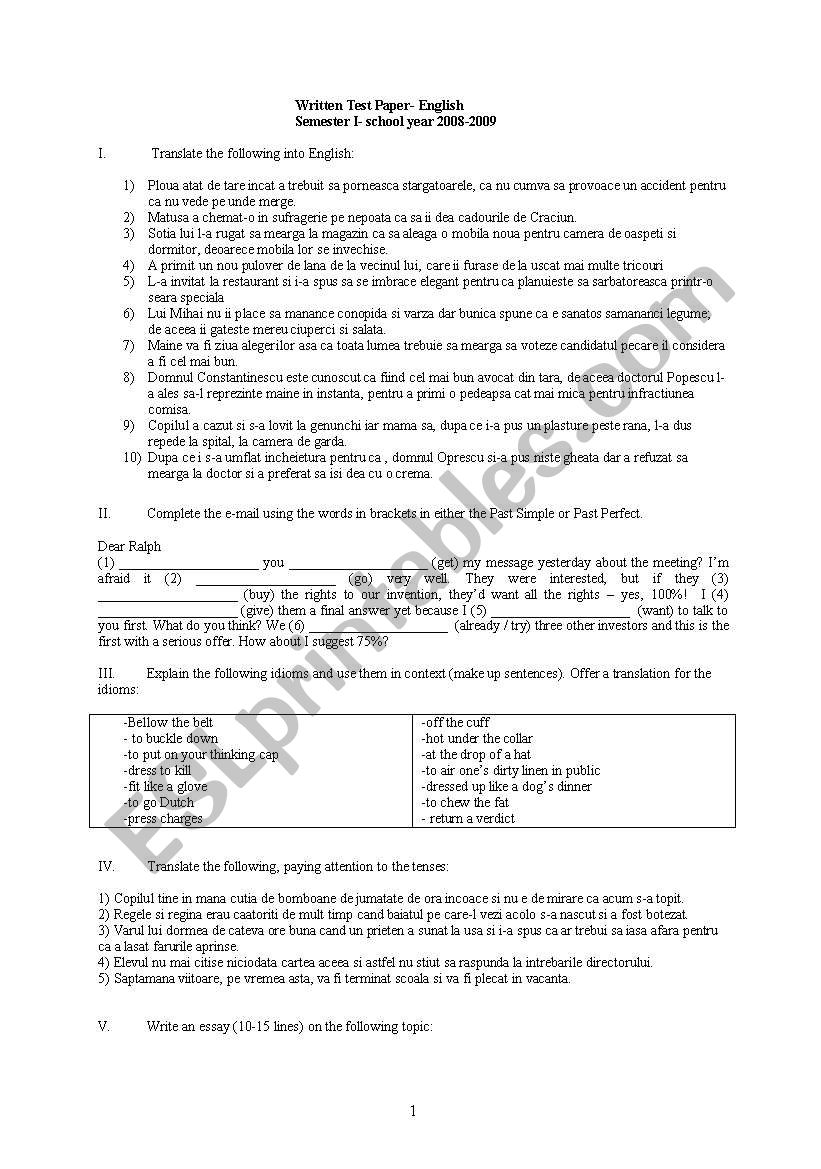 Test worksheet