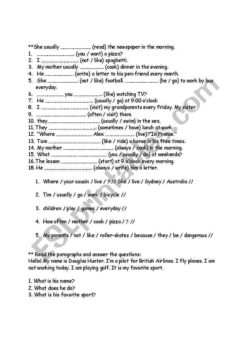 present tense worksheet