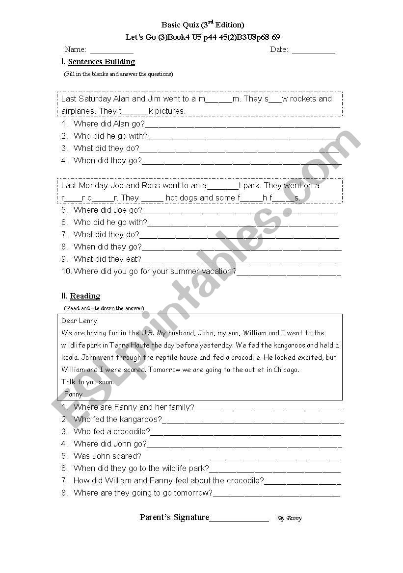 past tense worksheet