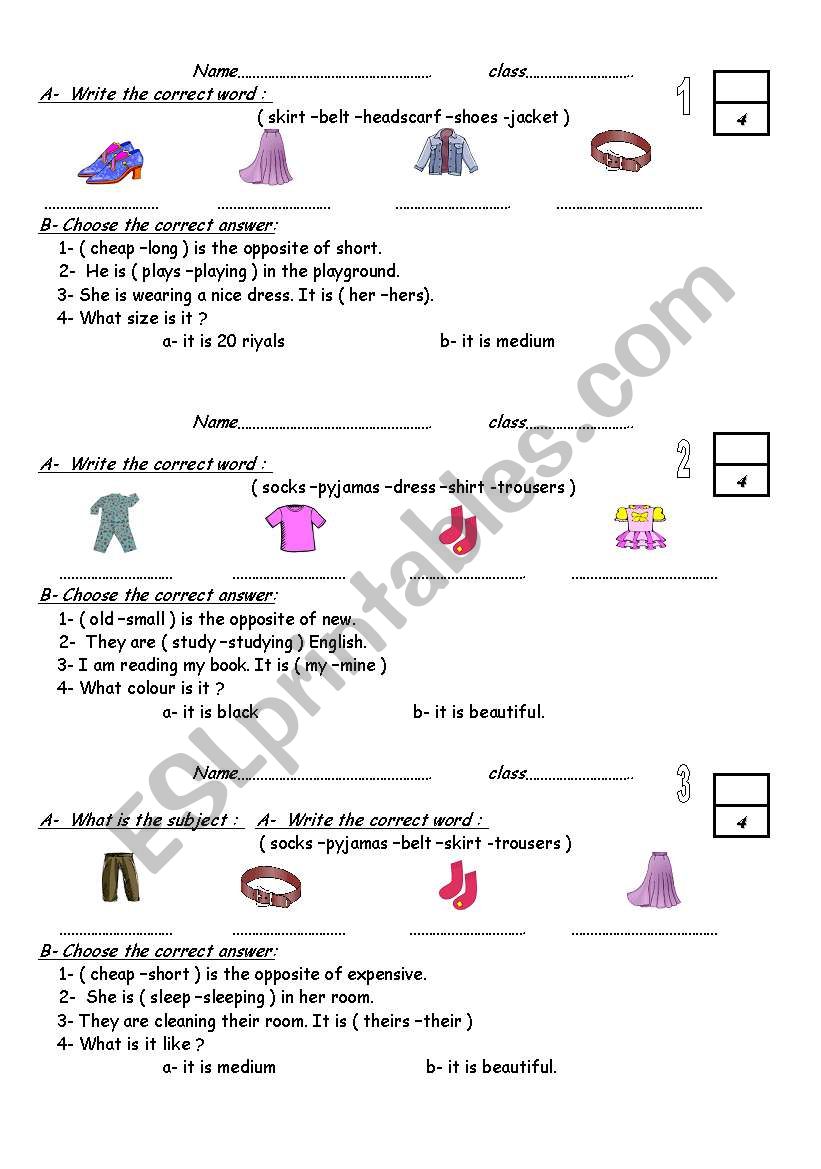 clothes worksheet