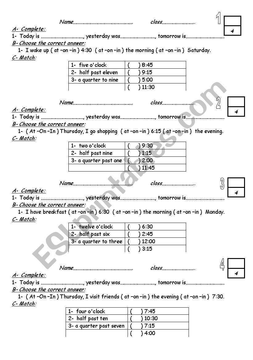 days+months+seasons worksheet