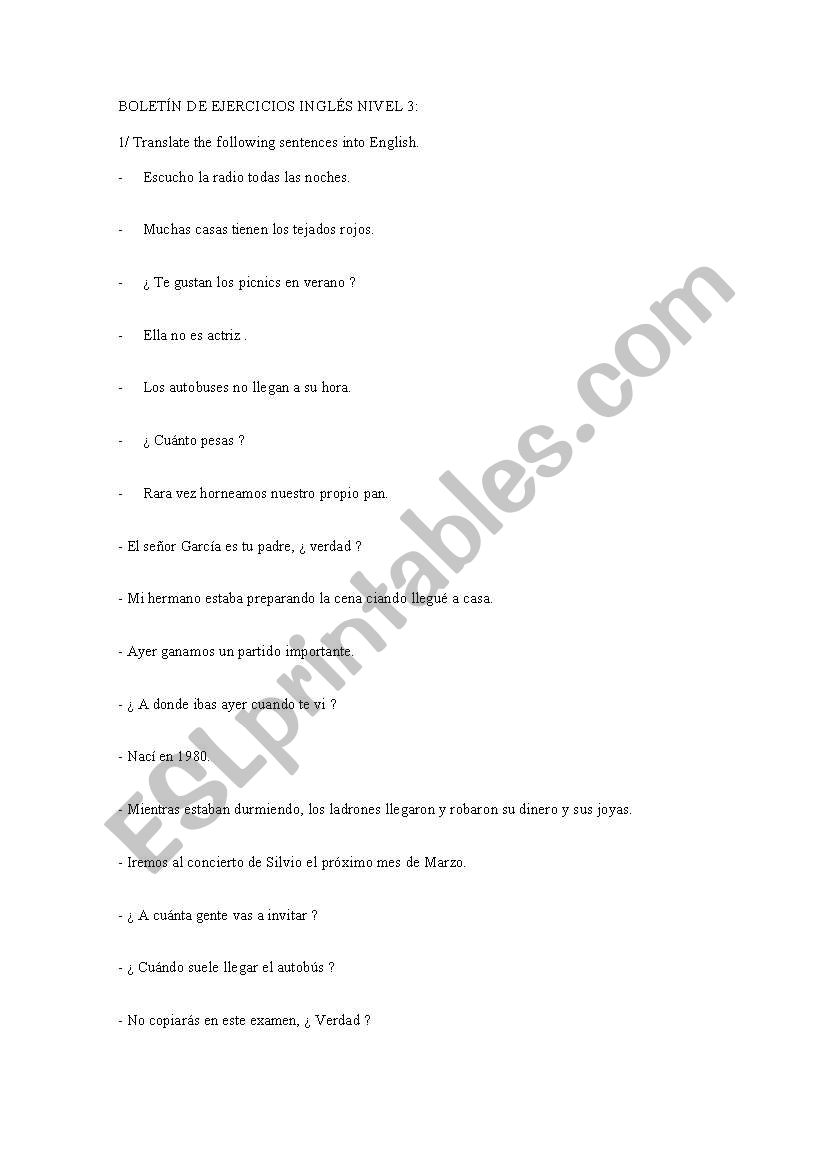 english test  worksheet