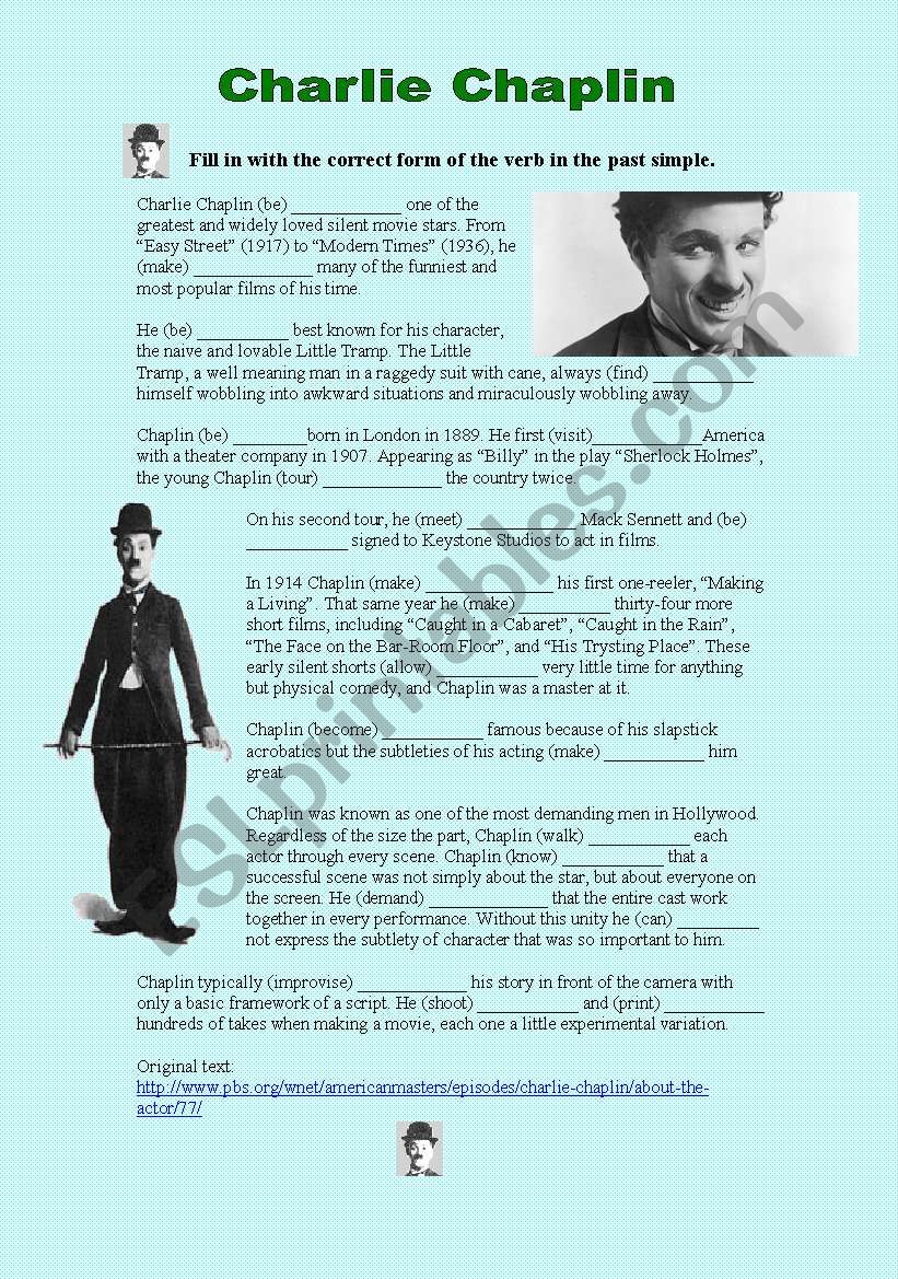 Charlie Chaplin - past simple worksheet