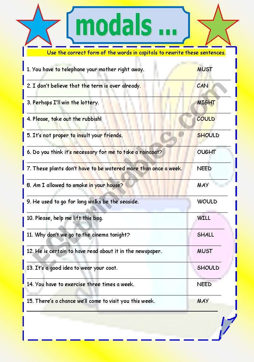 MODALS worksheet