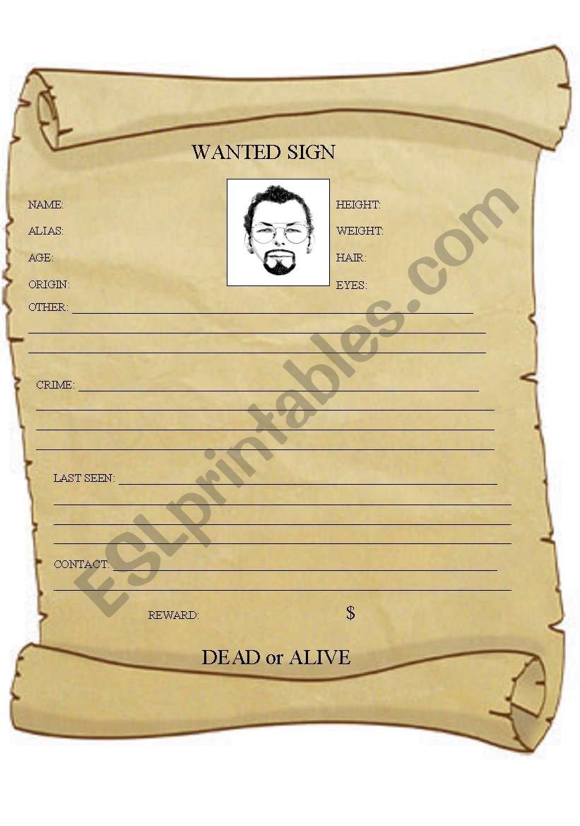 WANTED SIGN (writing activity+lesson plan)