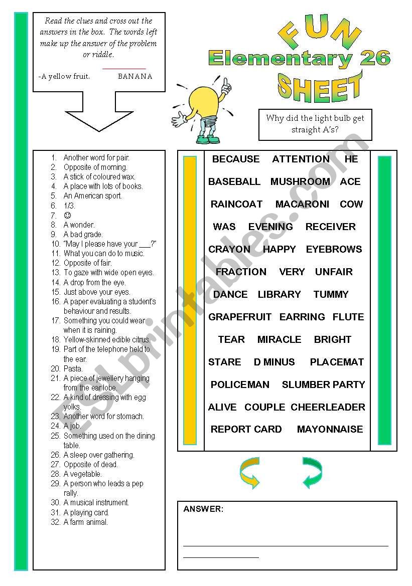 Fun Sheet Elementary 26 worksheet