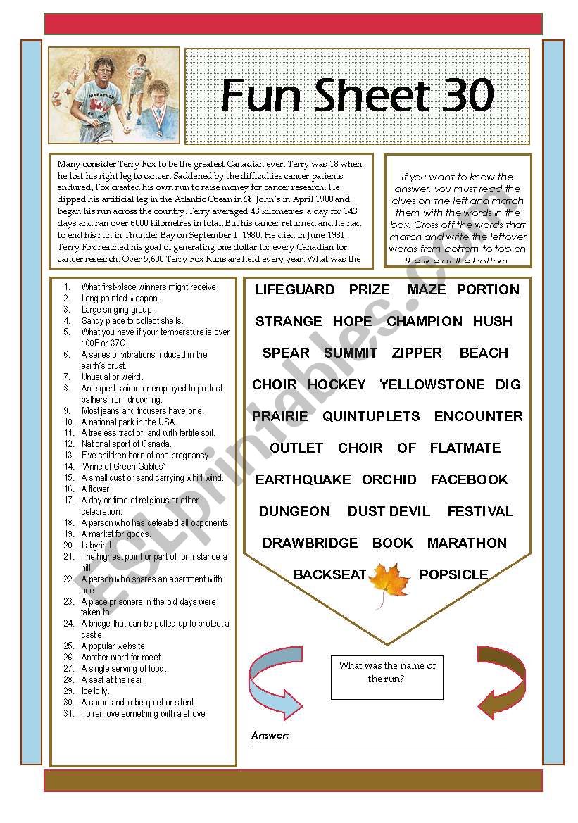 Fun Sheet 30 worksheet