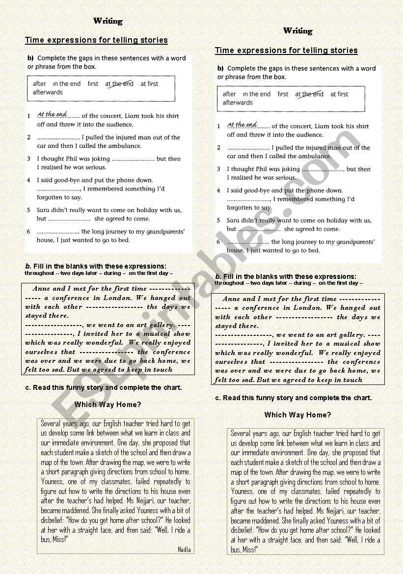 time expressions in writing stories