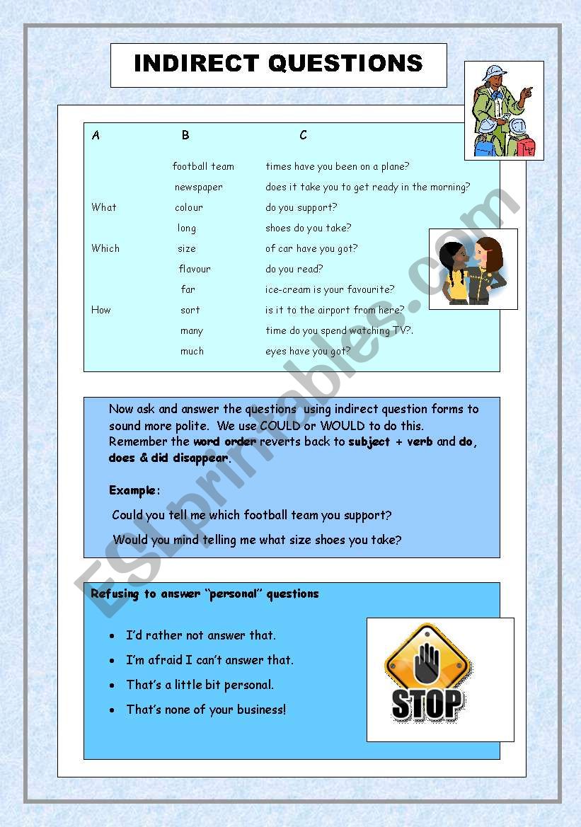 Indirect Questions worksheet